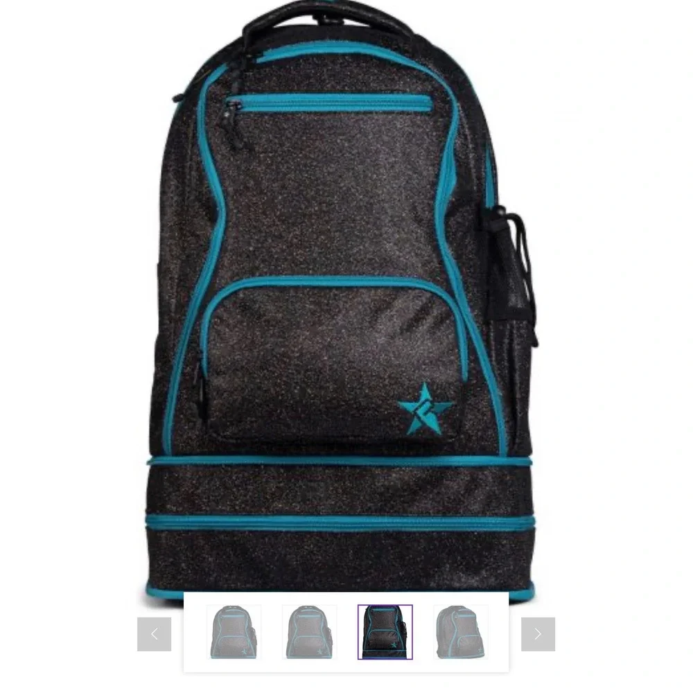 Rebel Athletic Dream Backpack Black Glitter Teal Accents Cheer Athletics